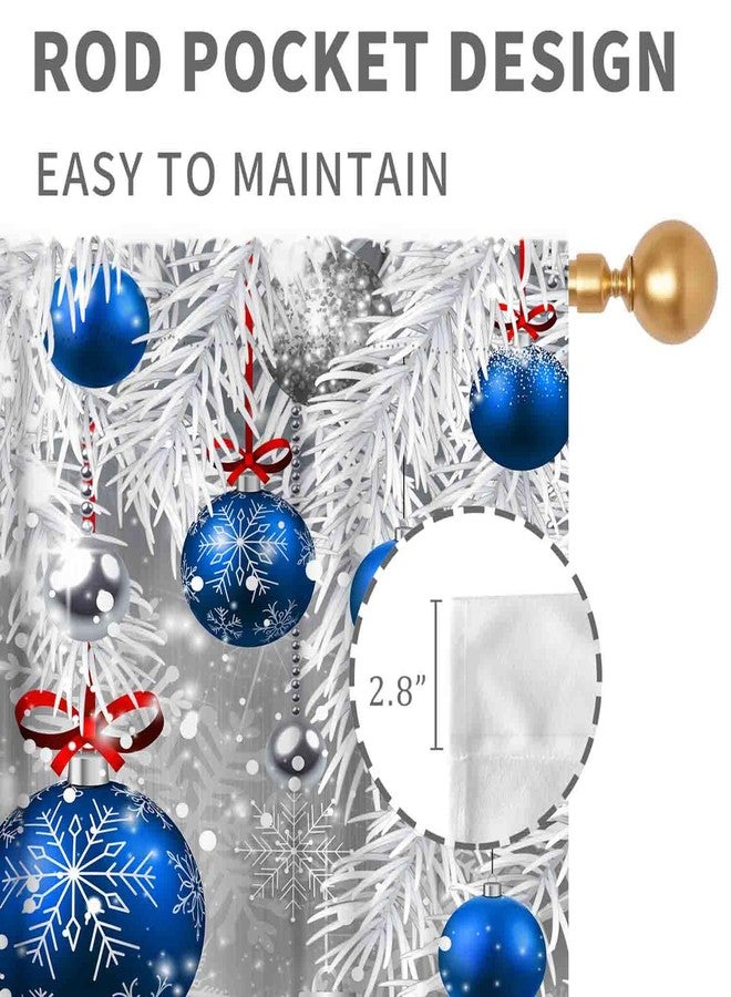 TKUYO Christmas Curtains for Living Room, Xmas Merry Christmas Tree Fir Twigs Ball New Year Winter Snow Holiday Party Decor Silver Blue Window Drapery for Bedroom Kitchen Bathroom Nursery Home, 42"x45" Inch - Image 5